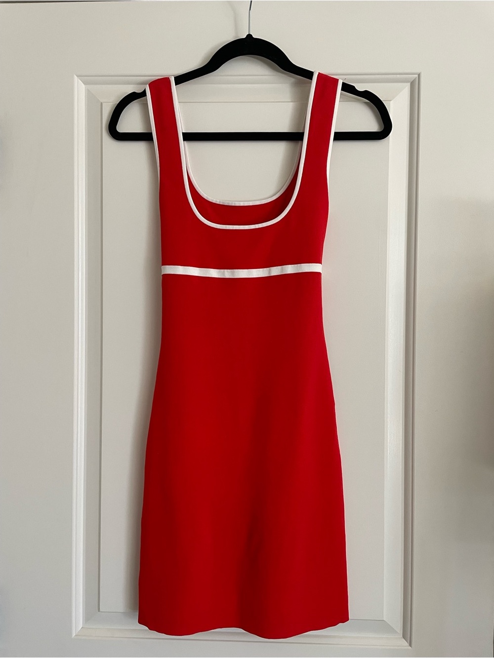 Amanda Uprichard Lucy Knit Red Mini Dress with White Tie - Picture 2 of 4
